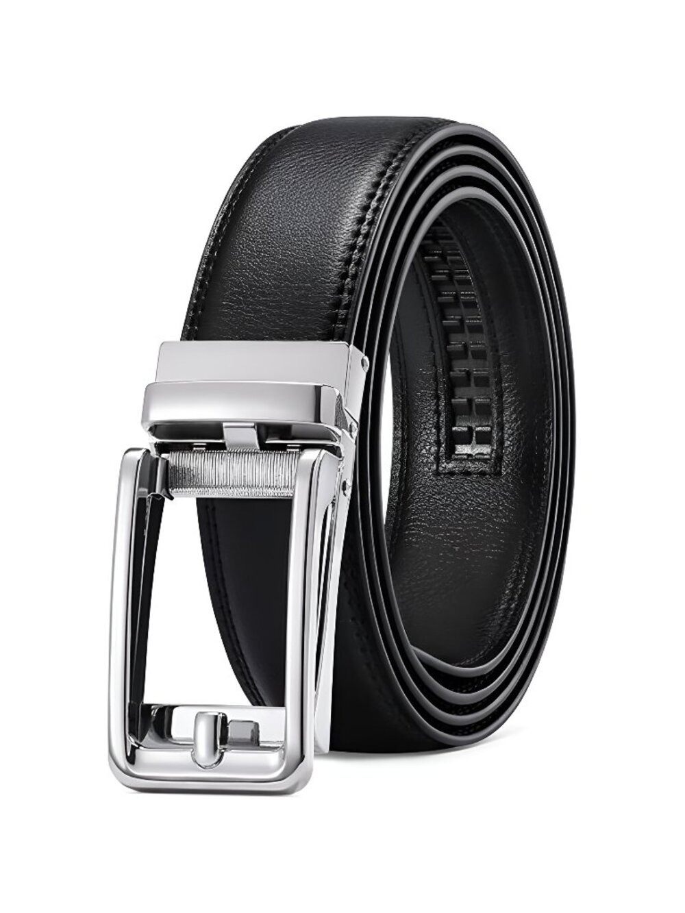 Men's Leather Belt Automatic Ratchet Buckle Slide Belt for Dress Casual Trim